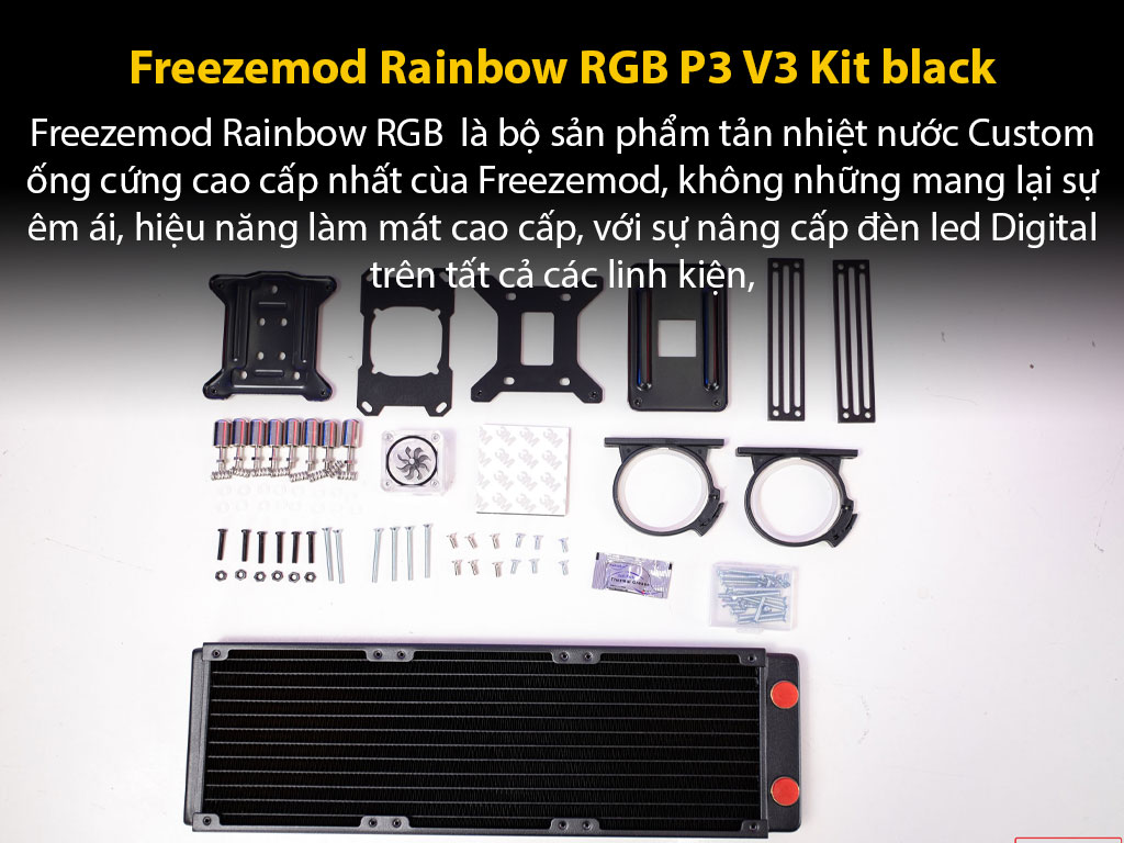 freezemod-rainbow-rgb-p3-v3-kit-black1 Hệ thống làm mát bằng nước custom Freezemod Rainbow RGB P3 V3 Kit black