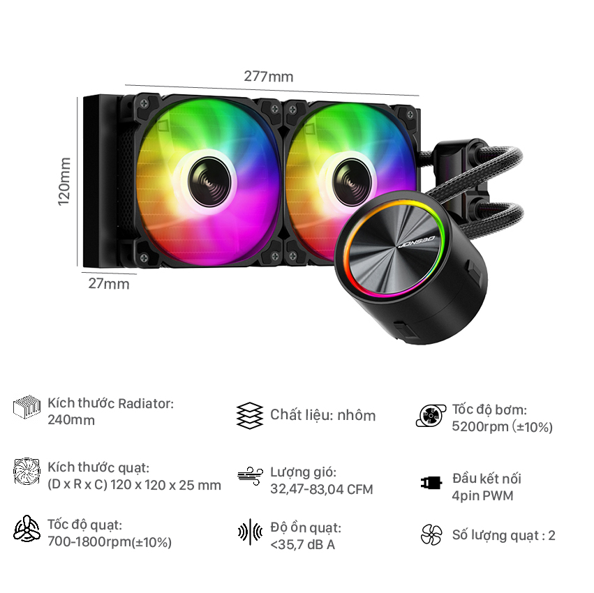 65477_fanc926 Tản nhiệt nước AIO Jonsbo TF 240 ARGB (Kèm sẵn Backplate 1700 Jonsbo)