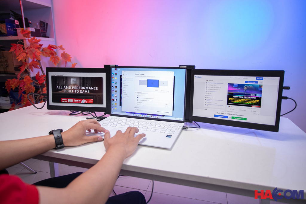 67510_e_tec_su_dung_2 Bộ 02 màn hình mở rộng cho laptop 11 inch E-Tech S11 - Full HD - Màu đen